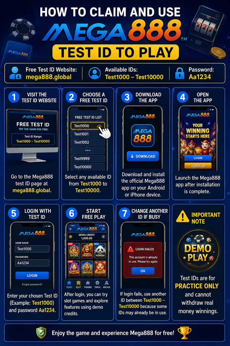 how-to-claim-and-use-Mega888-Test-ID-steps